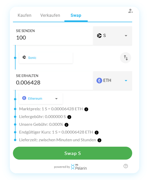 Mt Pelerin Sonic-ETH swap widget