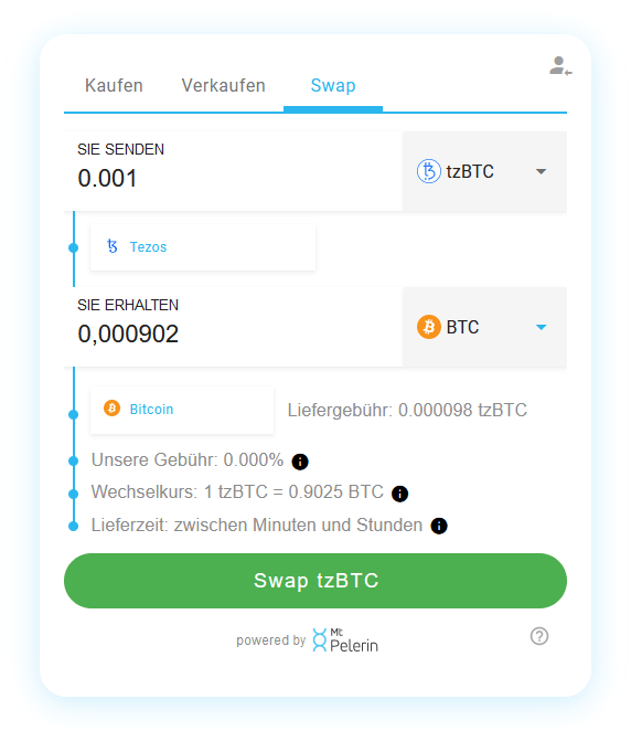 Mt Pelerin tzBTC-BTC swap widget