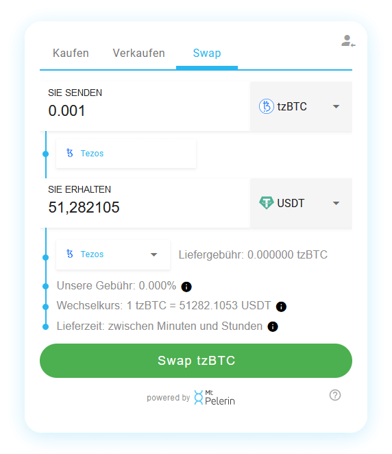 Mt Pelerin tzBTC-USDT swap widget