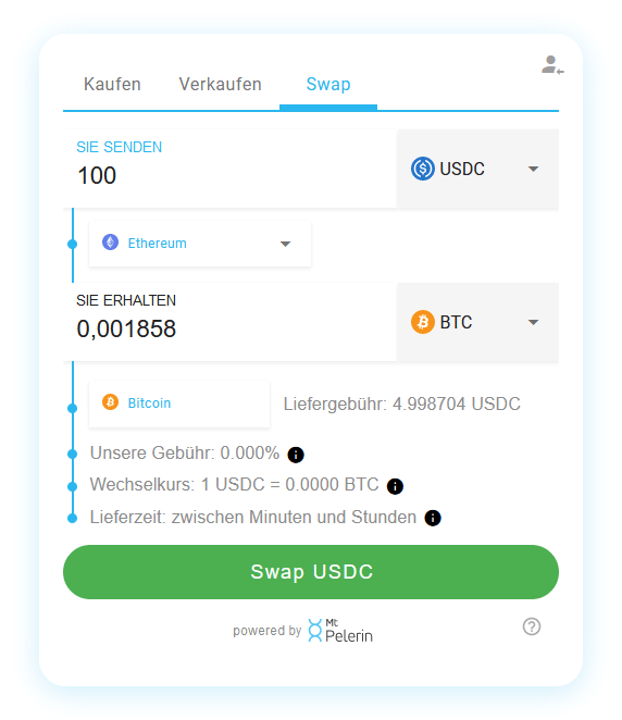 Mt Pelerin USDC-BTC swap widget