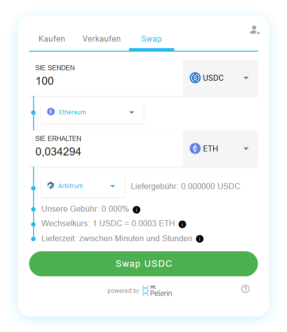 Mt Pelerin USDC-ETH swap widget
