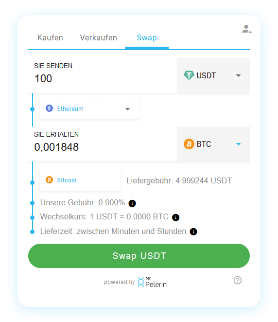 Mt Pelerin USDT-BTC swap widget