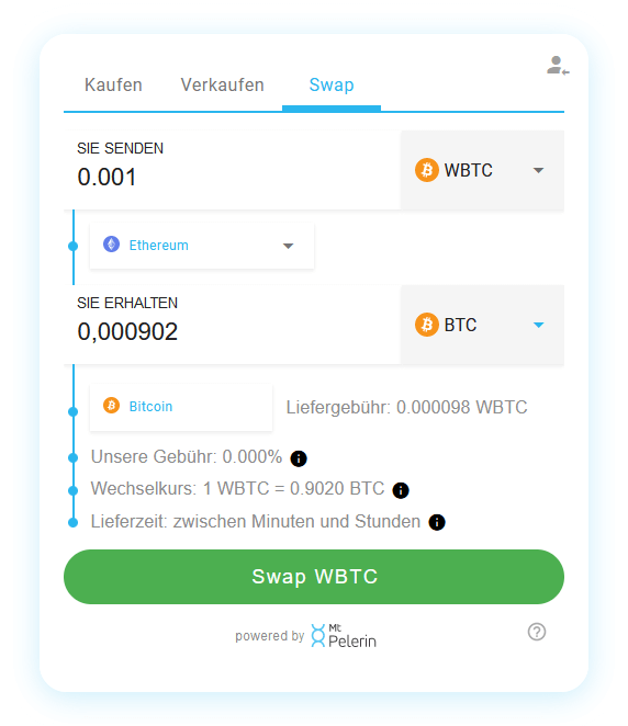 Mt Pelerin WBTC-BTC swap widget