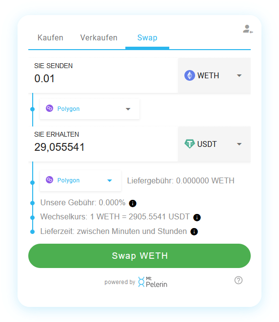 Mt Pelerin WETH-USDT swap widget
