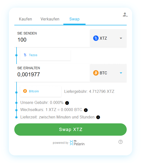 Mt Pelerin XTZ-BTC swap widget