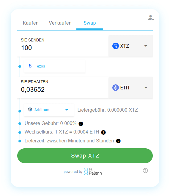 Mt Pelerin XTZ-ETH swap widget
