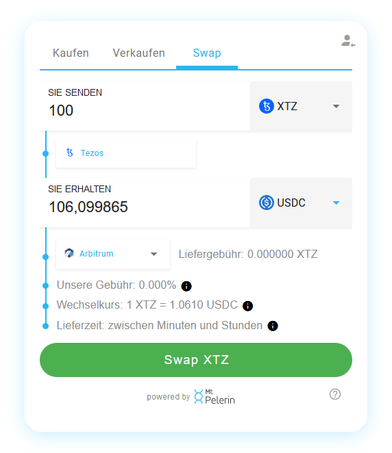 Mt Pelerin XTZ-USDC swap widget
