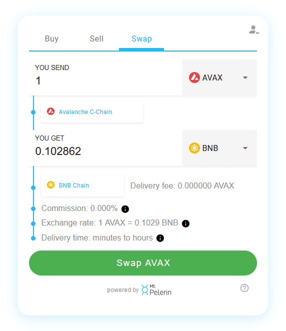 Mt Pelerin AVAX-BNB swap widget