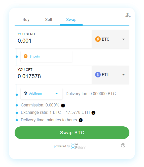 Mt Pelerin BTC-ETH swap widget