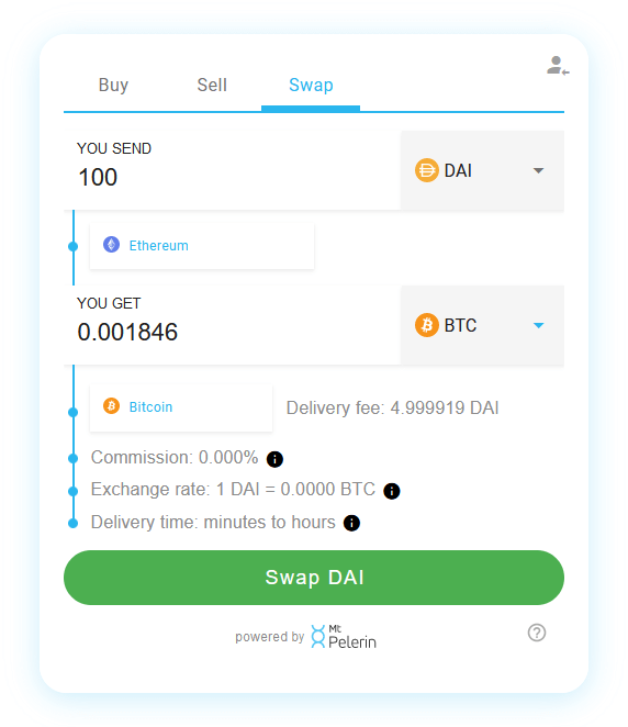 Mt Pelerin DAI-BTC swap widget