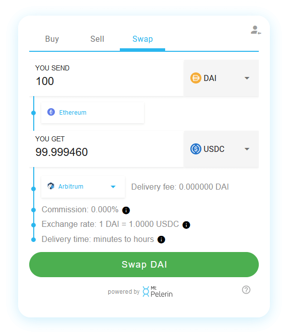 Mt Pelerin DAI-USDC swap widget