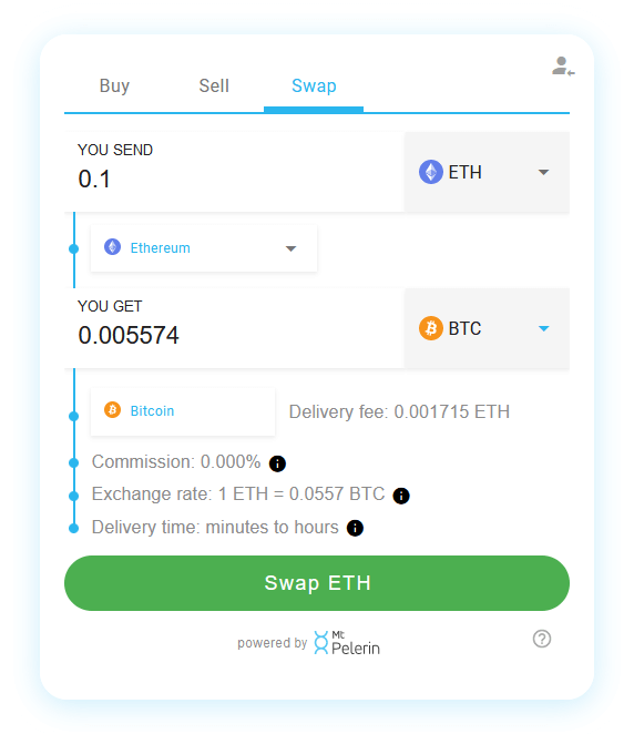 Mt Pelerin ETH-BTC swap widget