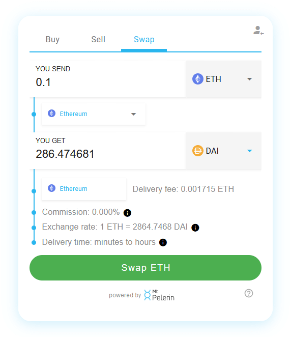 Mt Pelerin ETH-DAI swap widget