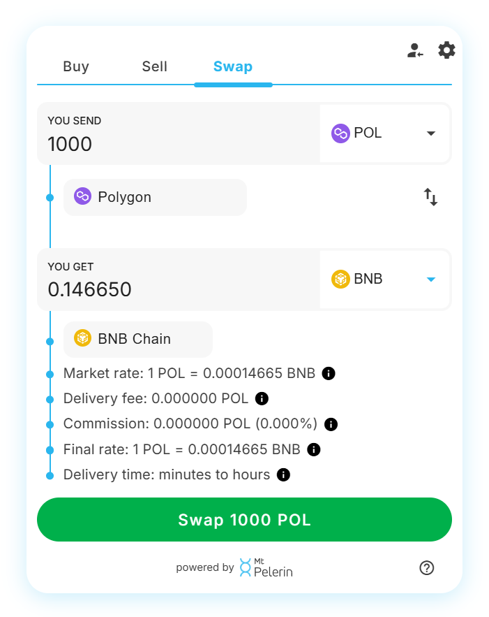 Mt Pelerin POL-BNB swap widget