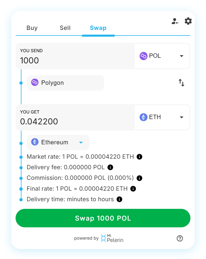 Mt Pelerin POL-ETH swap widget