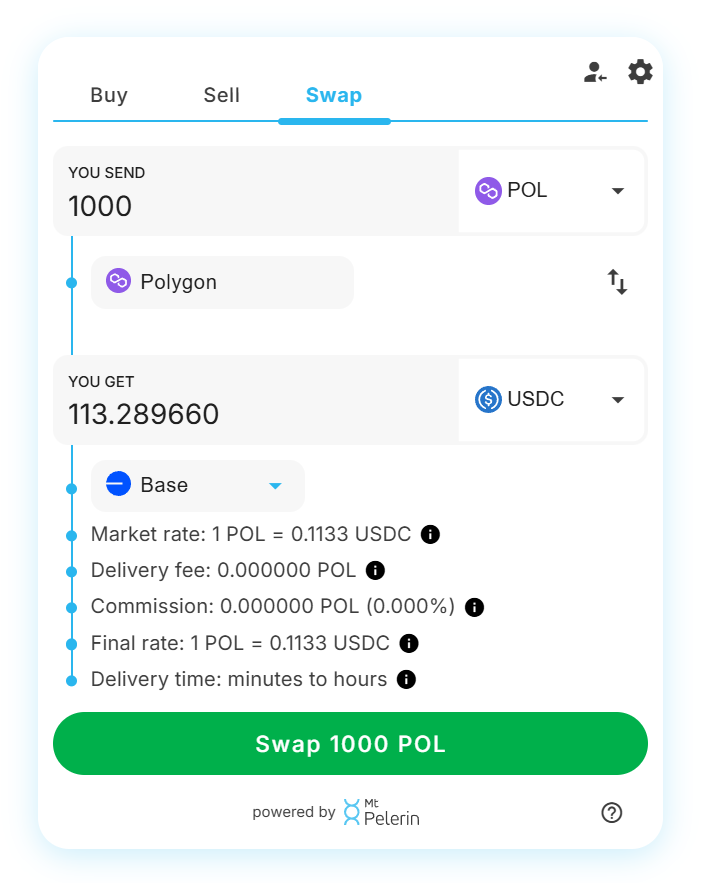 Mt Pelerin POL-USDC swap widget