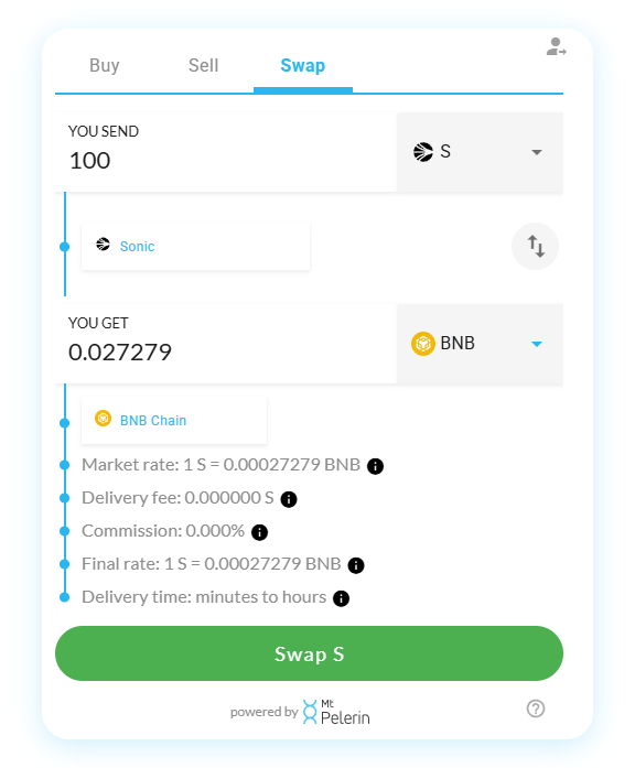 Mt Pelerin Sonic-BNB swap widget
