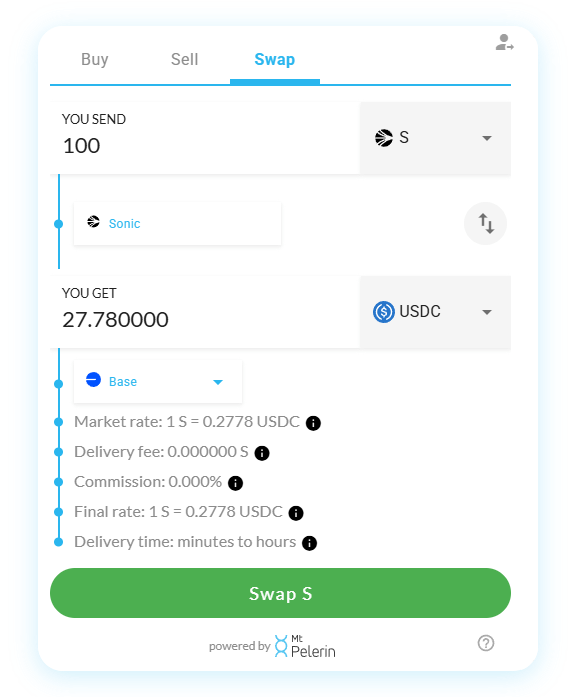 Mt Pelerin Sonic-USDC swap widget