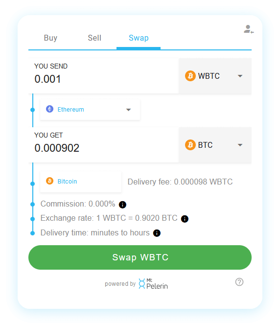 Mt Pelerin WBTC-BTC swap widget