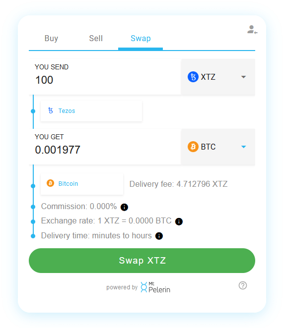 Mt Pelerin XTZ-BTC swap widget