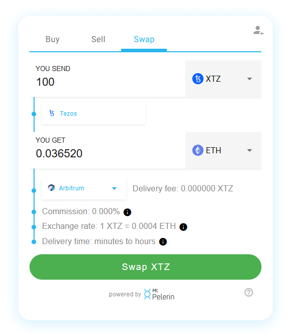 Mt Pelerin XTZ-ETH swap widget