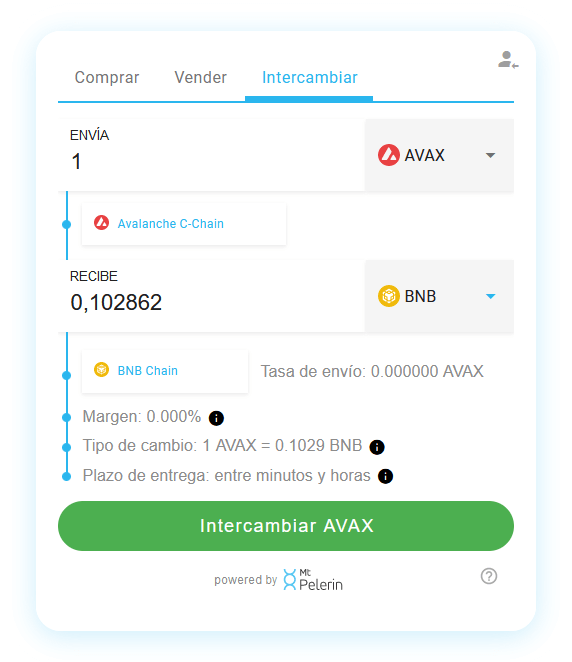 Mt Pelerin AVAX-BNB widget de swap
