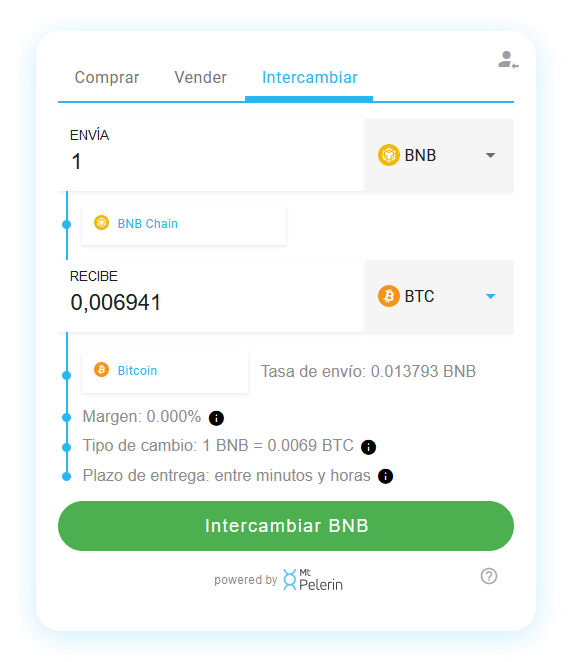 Mt Pelerin BNB-BTC widget de swap