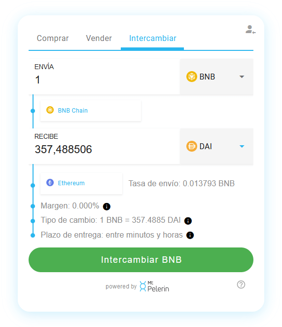 Mt Pelerin BNB-DAI widget de swap