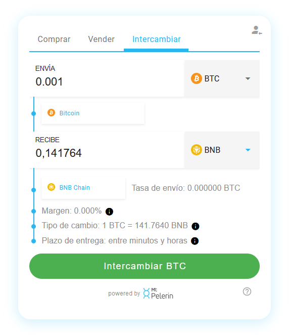 Mt Pelerin BTC-BNB widget de swap