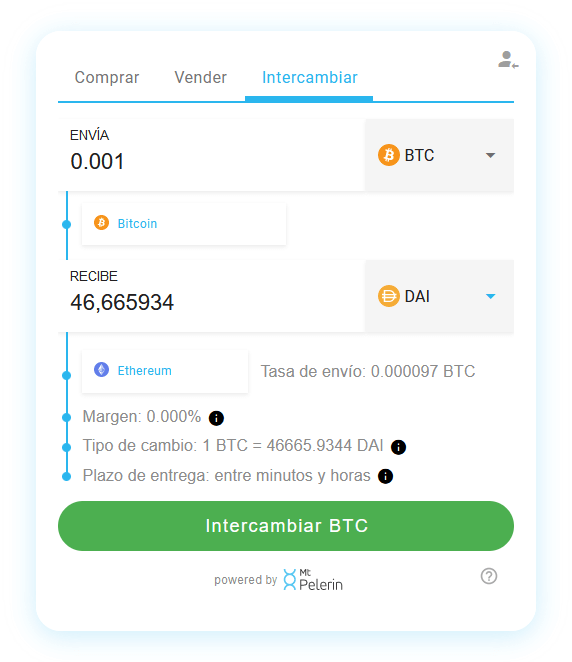 Mt Pelerin BTC-DAI widget de swap