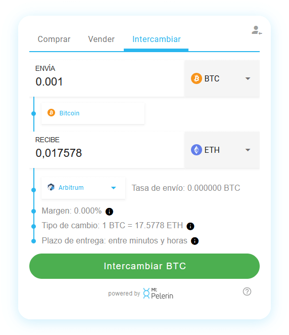 Mt Pelerin BTC-ETH widget de swap