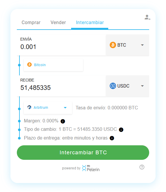 Mt Pelerin BTC-USDC widget de swap