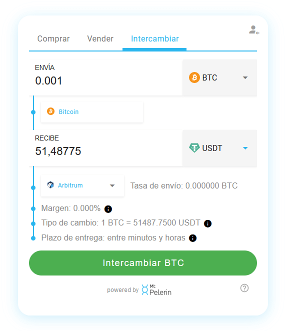 Mt Pelerin BTC-USDT widget de swap