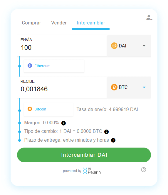 Mt Pelerin DAI-BTC widget de swap