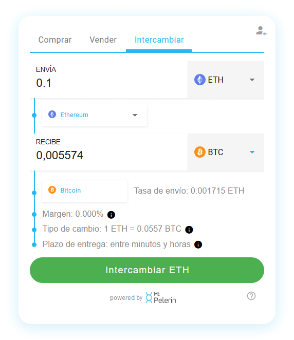Mt Pelerin ETH-BTC widget de swap