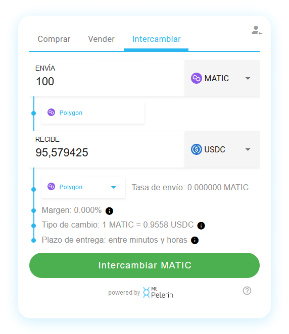 Mt Pelerin POL-USDC widget de swap