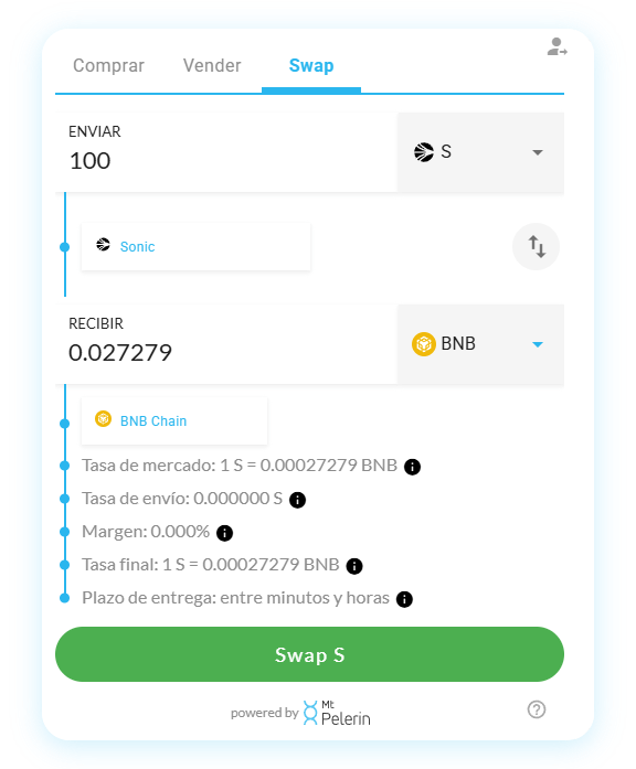 Mt Pelerin Sonic-BNB widget de swap