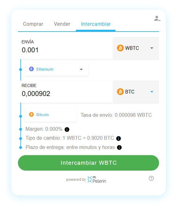 Mt Pelerin WBTC-BTC widget de swap