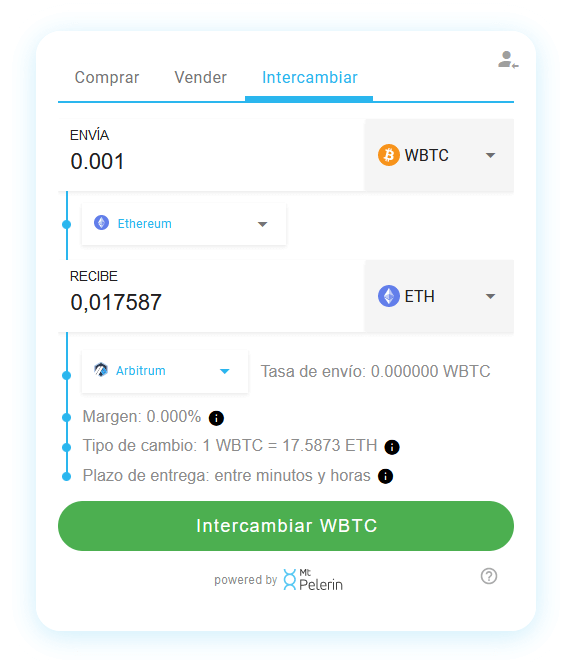 Mt Pelerin WBTC-ETH widget de swap