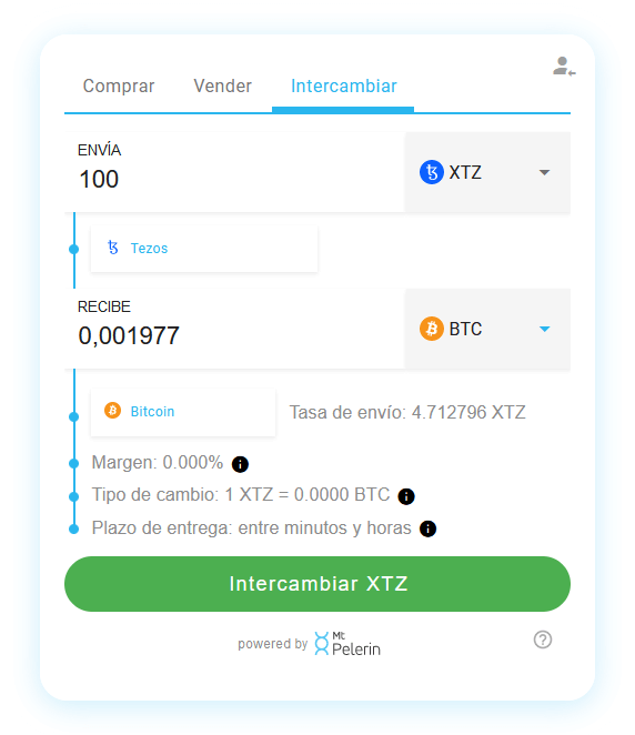 Mt Pelerin XTZ-BTC widget de swap