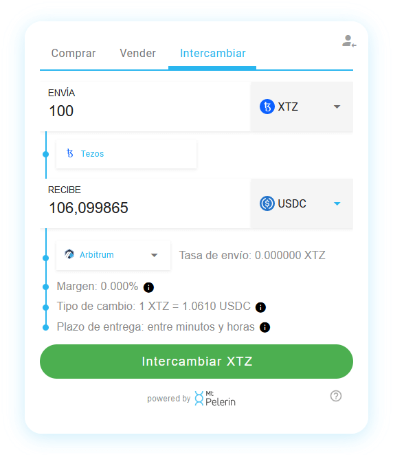 Mt Pelerin XTZ-USDC widget de swap