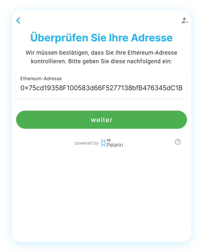 Mt Pelerin-Widget - Enter Ethereum address