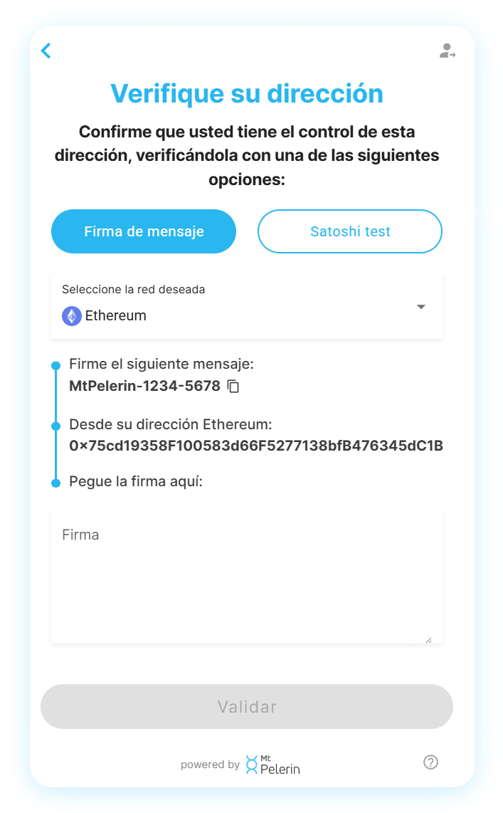 Widget Mt Pelerin - Sign Ethereum message