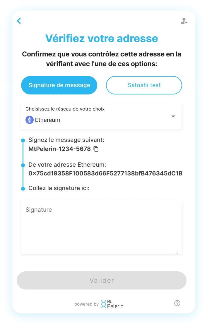 Widget Mt Pelerin - Signer un message Ethereum
