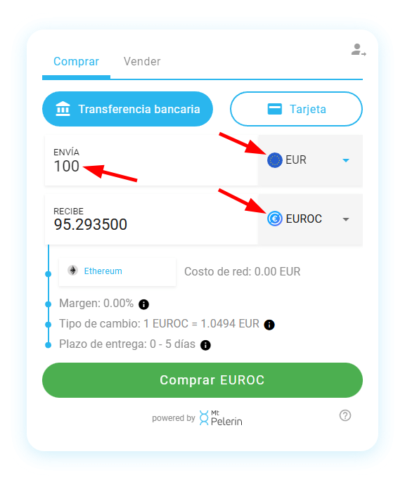 Mt Pelerin comprar EURC widget screenshot 3