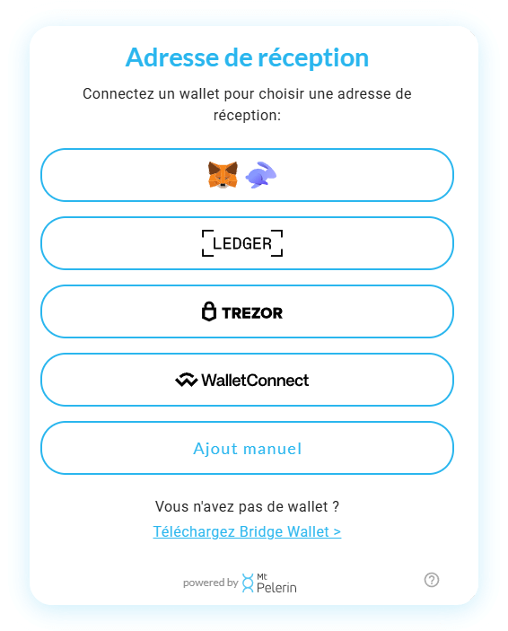 Mt Pelerin widget de swap - Connecter une adresse