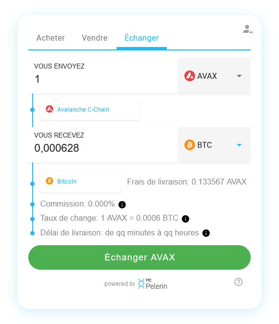 Mt Pelerin widget de swap AVAX-BTC