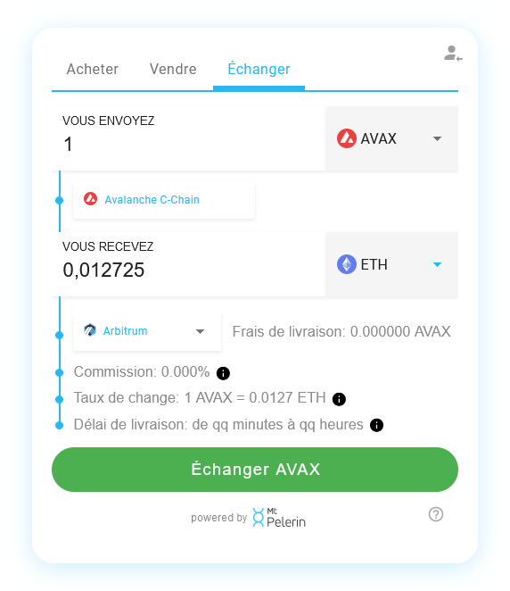 Mt Pelerin widget de swap AVAX-ETH