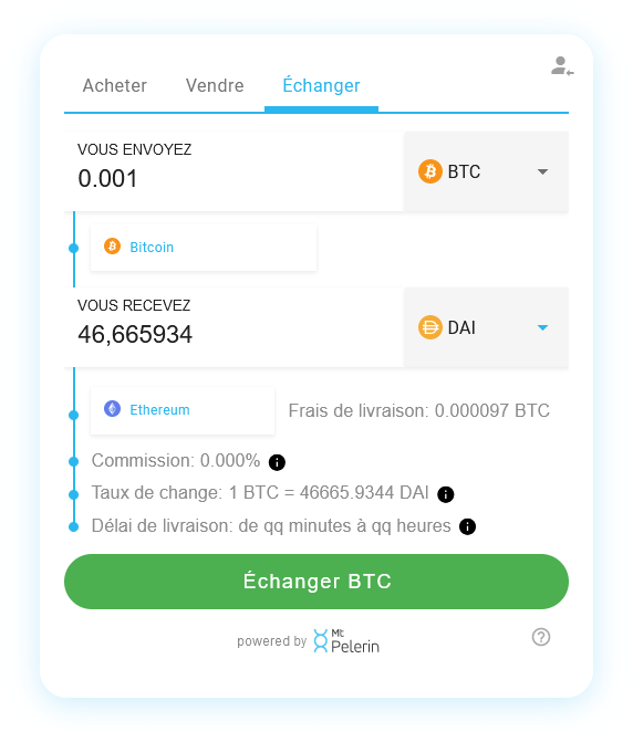 Mt Pelerin widget de swap BTC-DAI