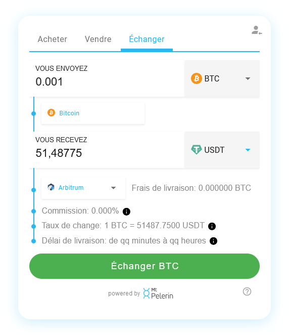 Mt Pelerin widget de swap BTC-USDT
